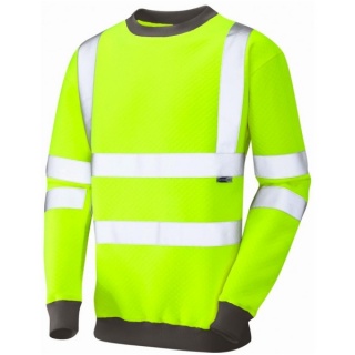 Leo Workwear SS05-Y Winkleigh EcoViz Hi Vis Sweatshirt Crew Neck Yellow ISO 20471 Class 3